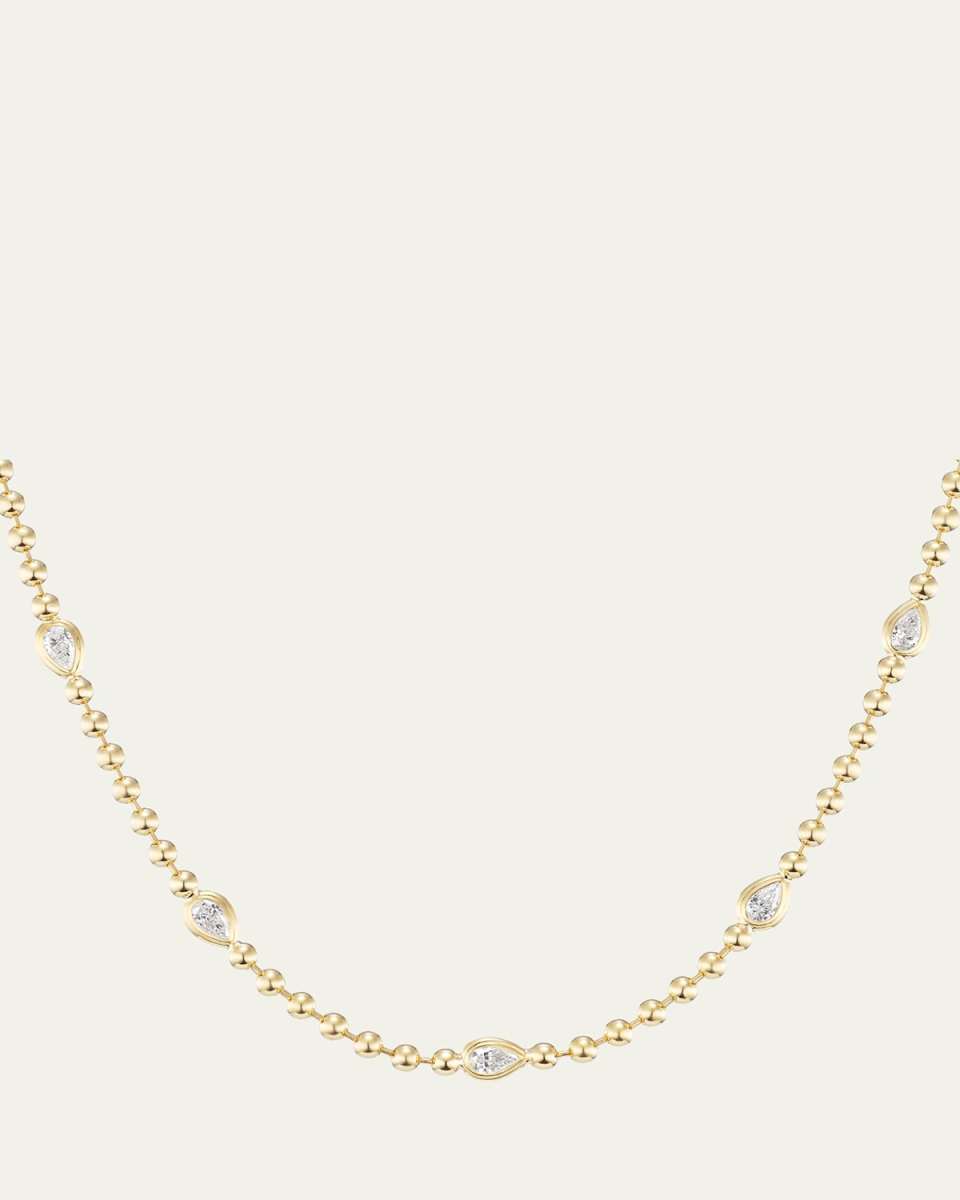 Double Bubble Bezel Diamond Pear 18K Gold Necklace, 16"